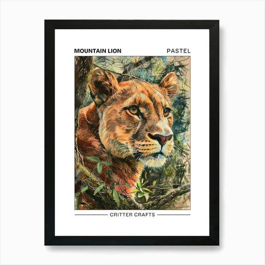 Mountain Lion Pastel Watercolour 3  Framed Wall Art Poster Canvas Print Picture