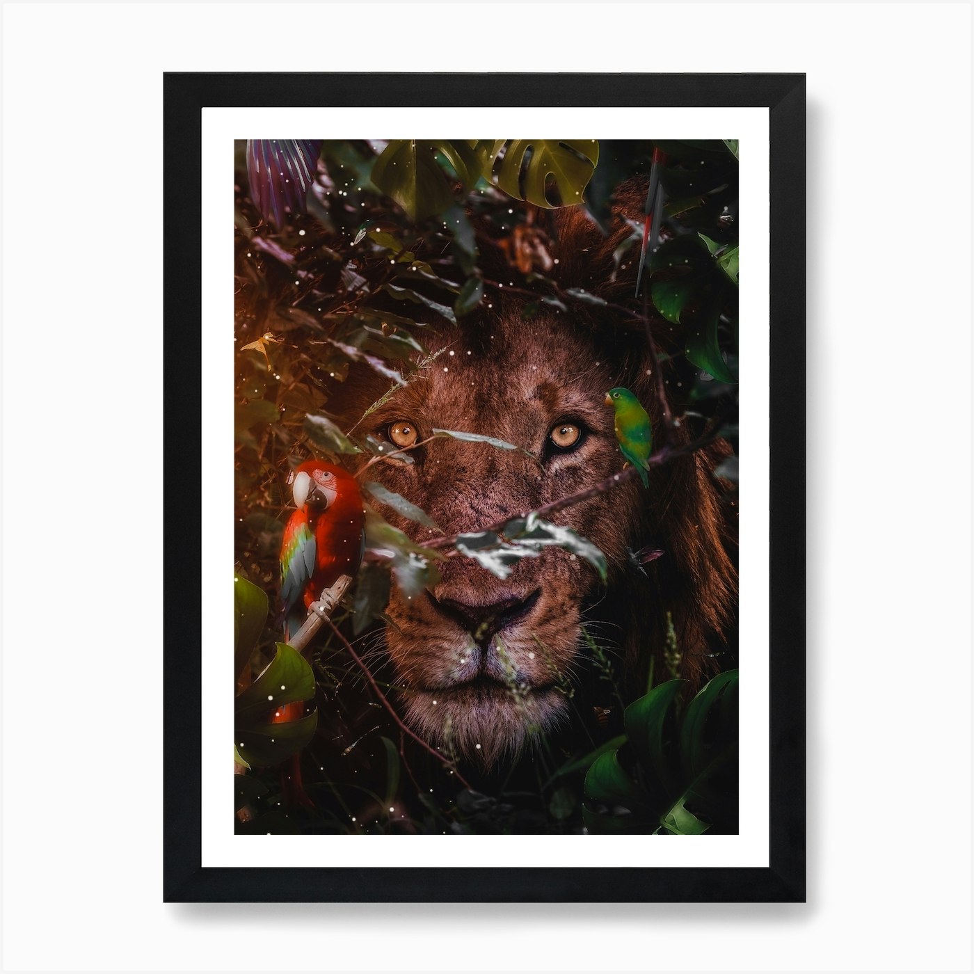 Lion Hidden In The Leaves Art Print Framed Wall Art Poster Canvas Print Picture