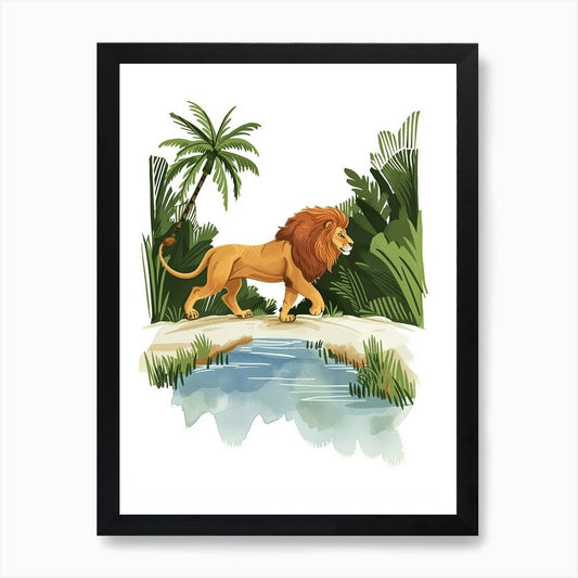 African Lion Crossing A River Clipa Framed Wall Art Poster Canvas Print Picture