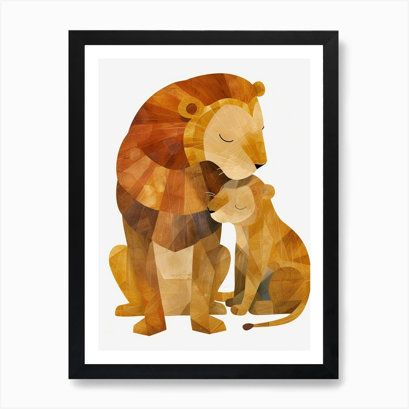 African Lion Family Bonding Clipart Framed Wall Art Poster Canvas Print Picture