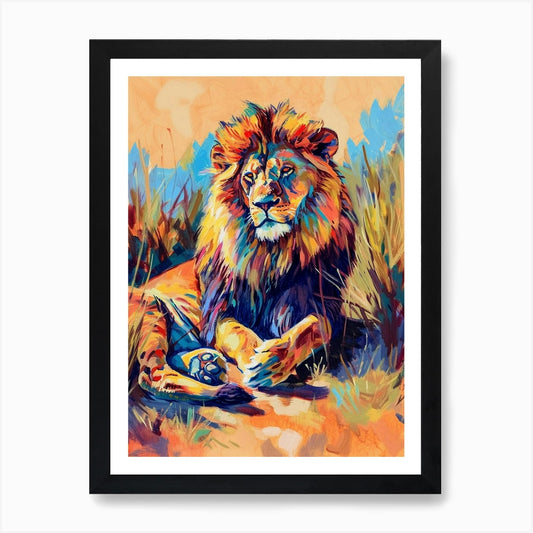 Masai Lion Resting In The Sun Fauvi Framed Wall Art Poster Canvas Print Picture