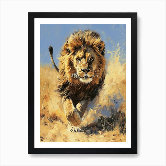 Barbary Lion Hunting Acrylic Painti Framed Wall Art Poster Canvas Print Picture
