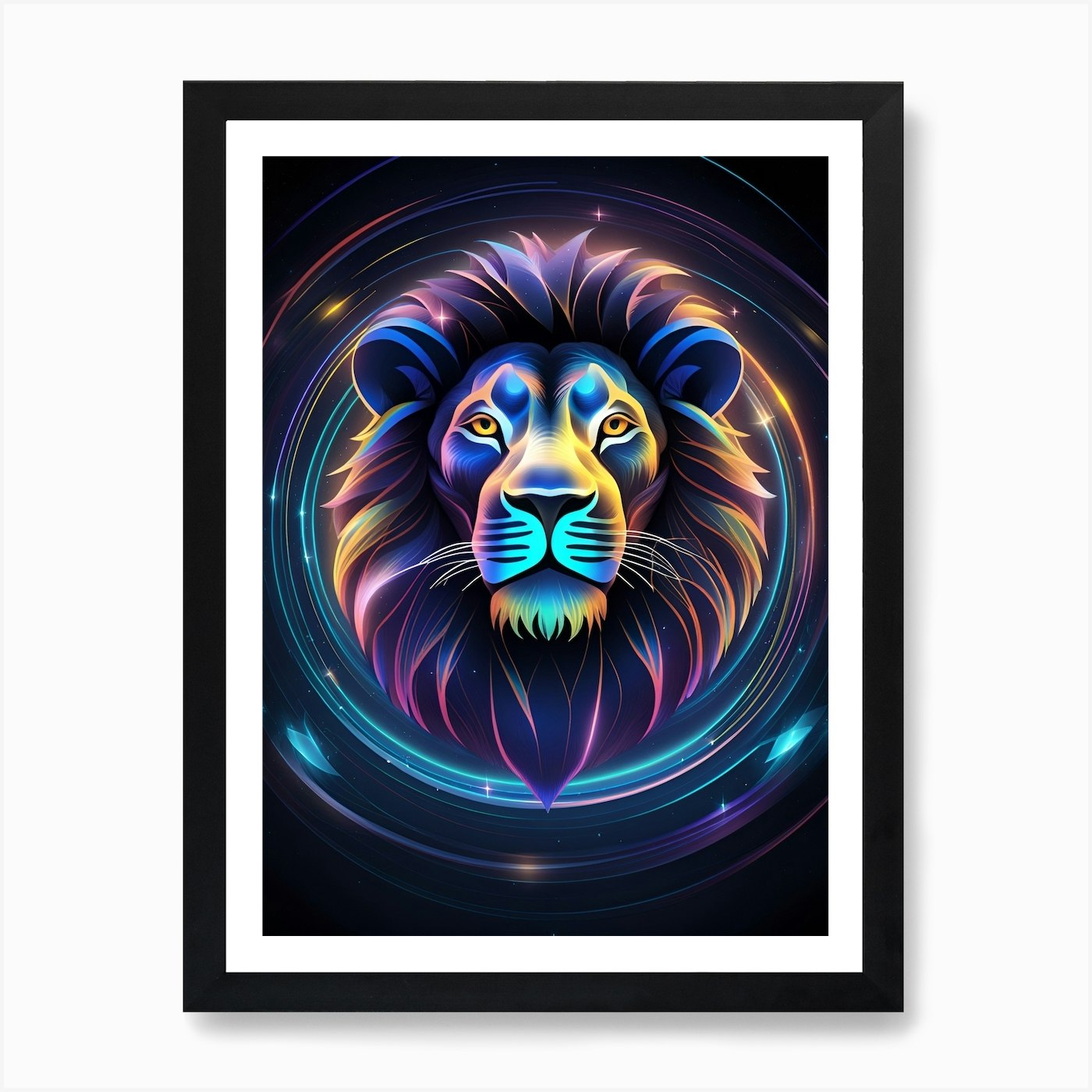 Neon Lion Art Print Framed Wall Art Poster Canvas Print Picture