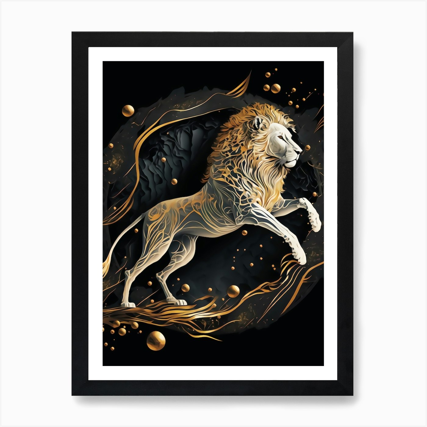 Golden Lion Art Print Framed Wall Art Poster Canvas Print Picture