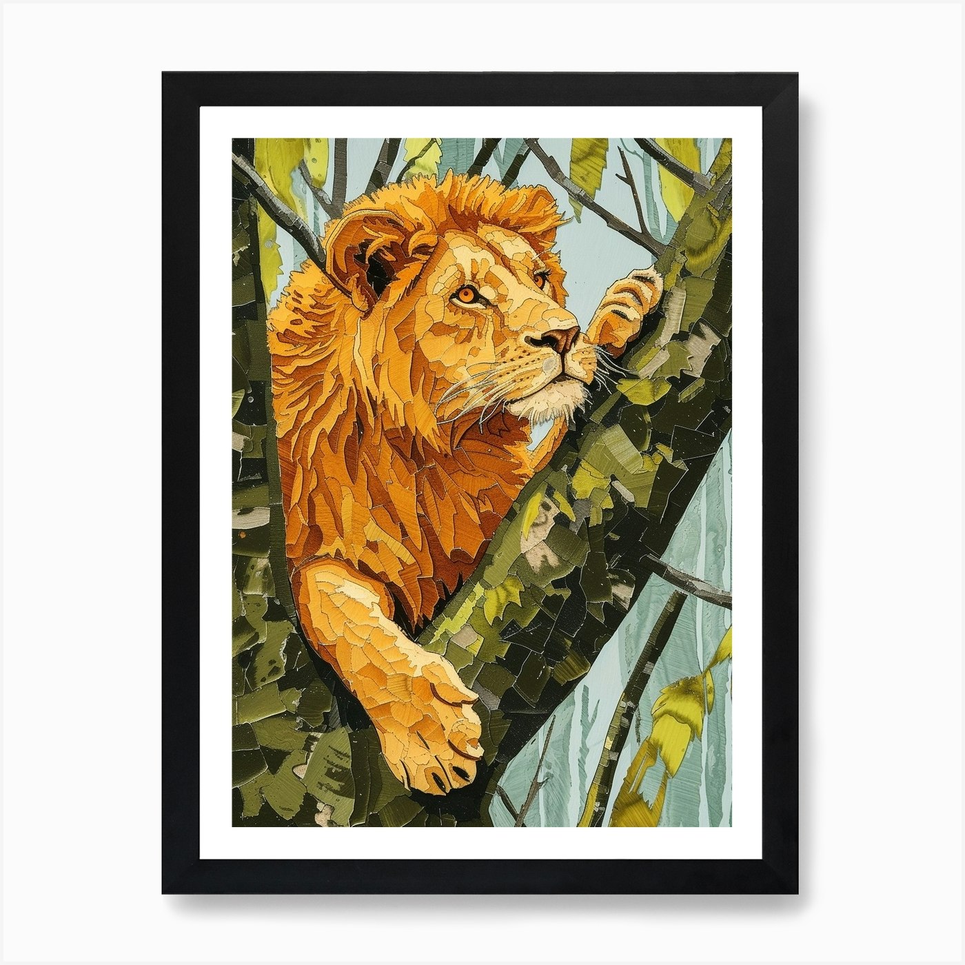 African Lion Relief Illustration Cl Framed Wall Art Poster Canvas Print Picture