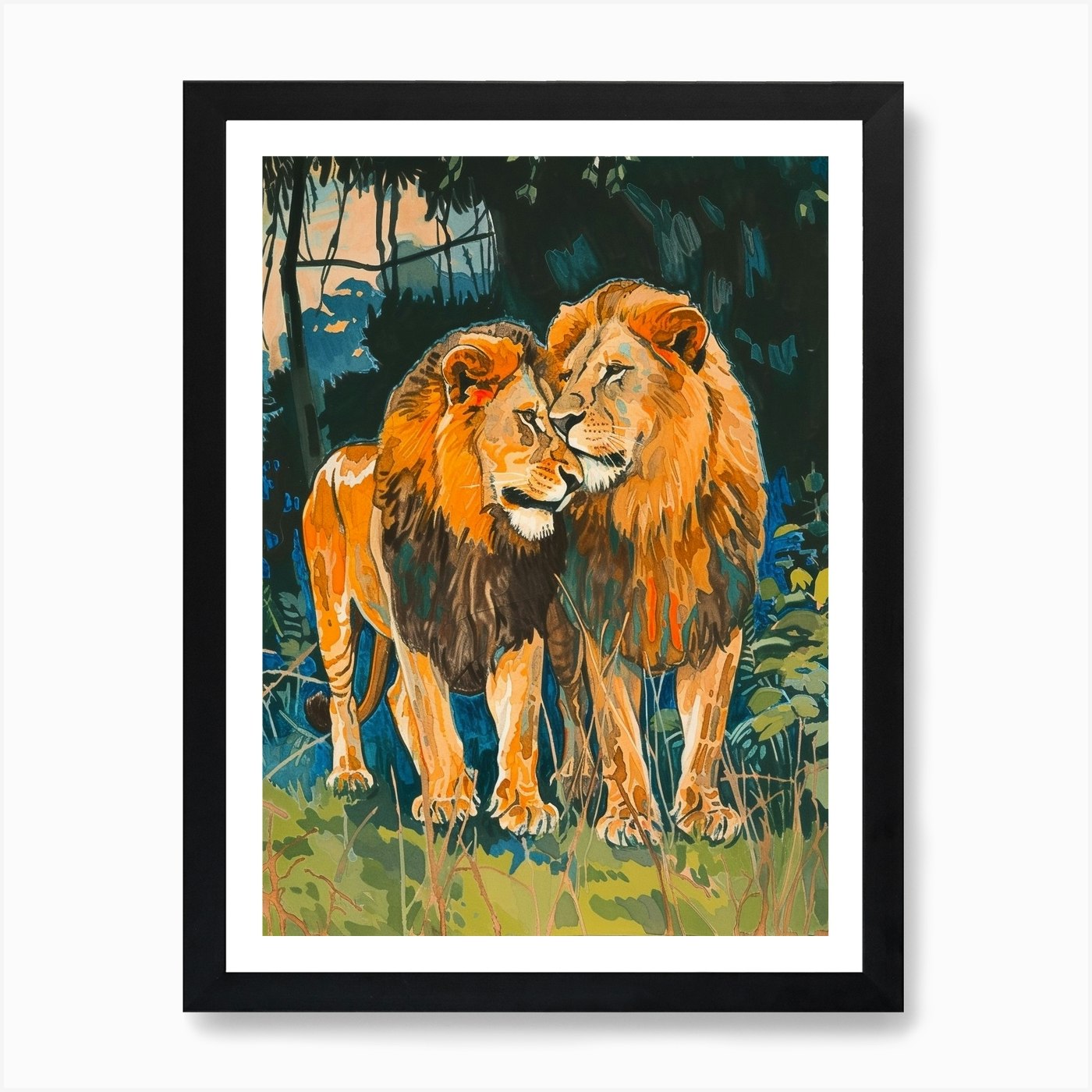 Southwest African Lion Rituals Fauv Framed Wall Art Poster Canvas Print Picture