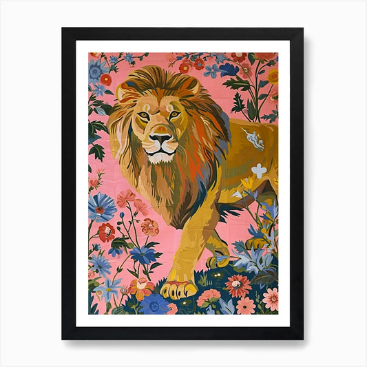 Floral Animal Painting Lion 1 Art P Framed Wall Art Poster Canvas Print Picture