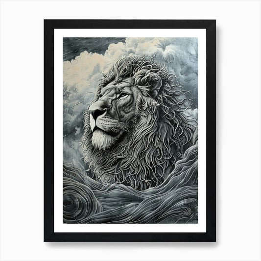 Barbary Lion Relief Illustration St Framed Wall Art Poster Canvas Print Picture