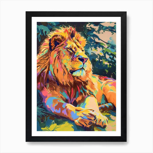 Asiatic Lion Resting In The Sun Fau Framed Wall Art Poster Canvas Print Picture