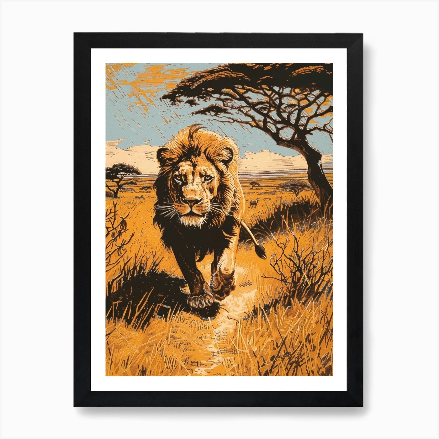 Barbary Lion Relief Illustration Sa Framed Wall Art Poster Canvas Print Picture