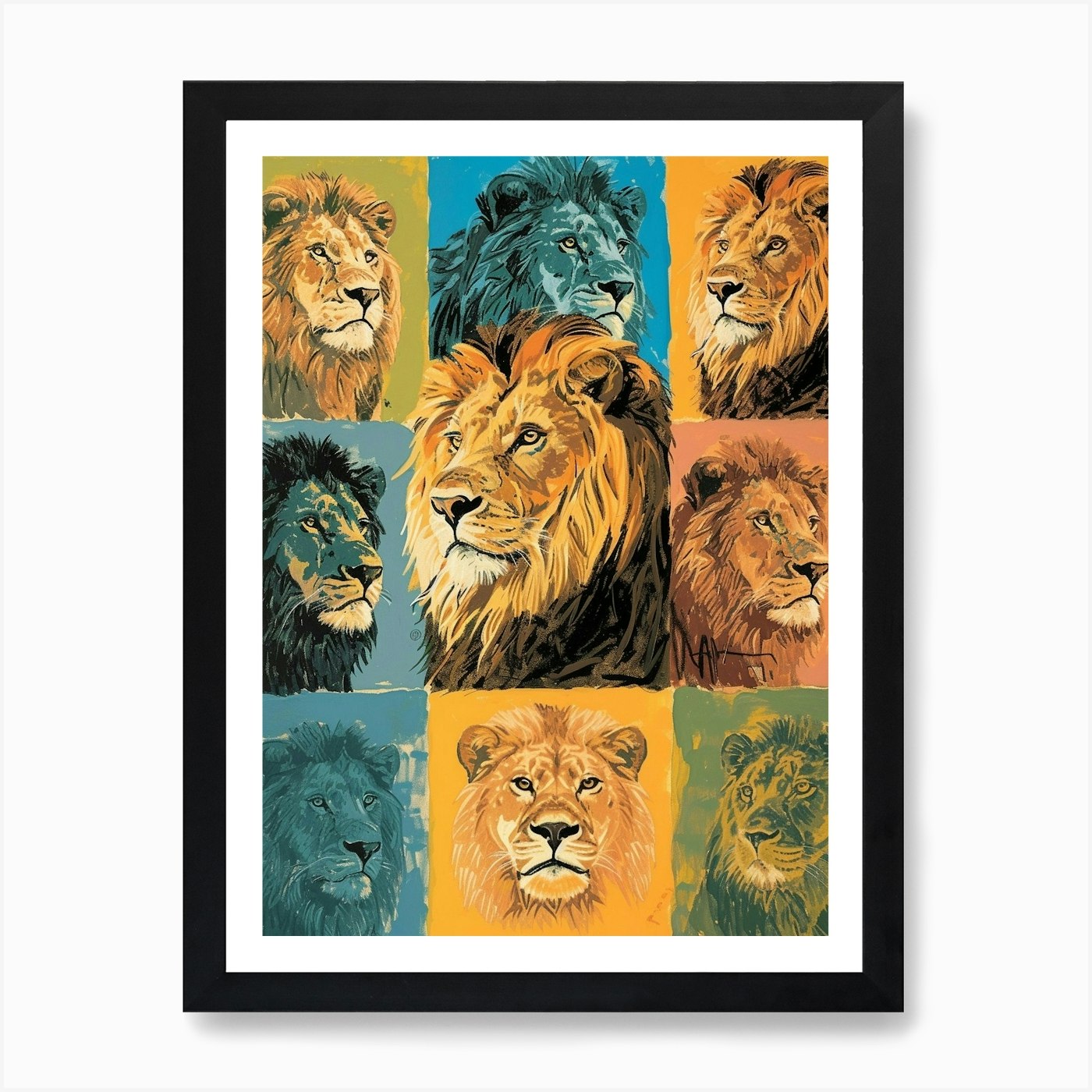 Asiatic Lion Lion In Different Seas Framed Wall Art Poster Canvas Print Picture