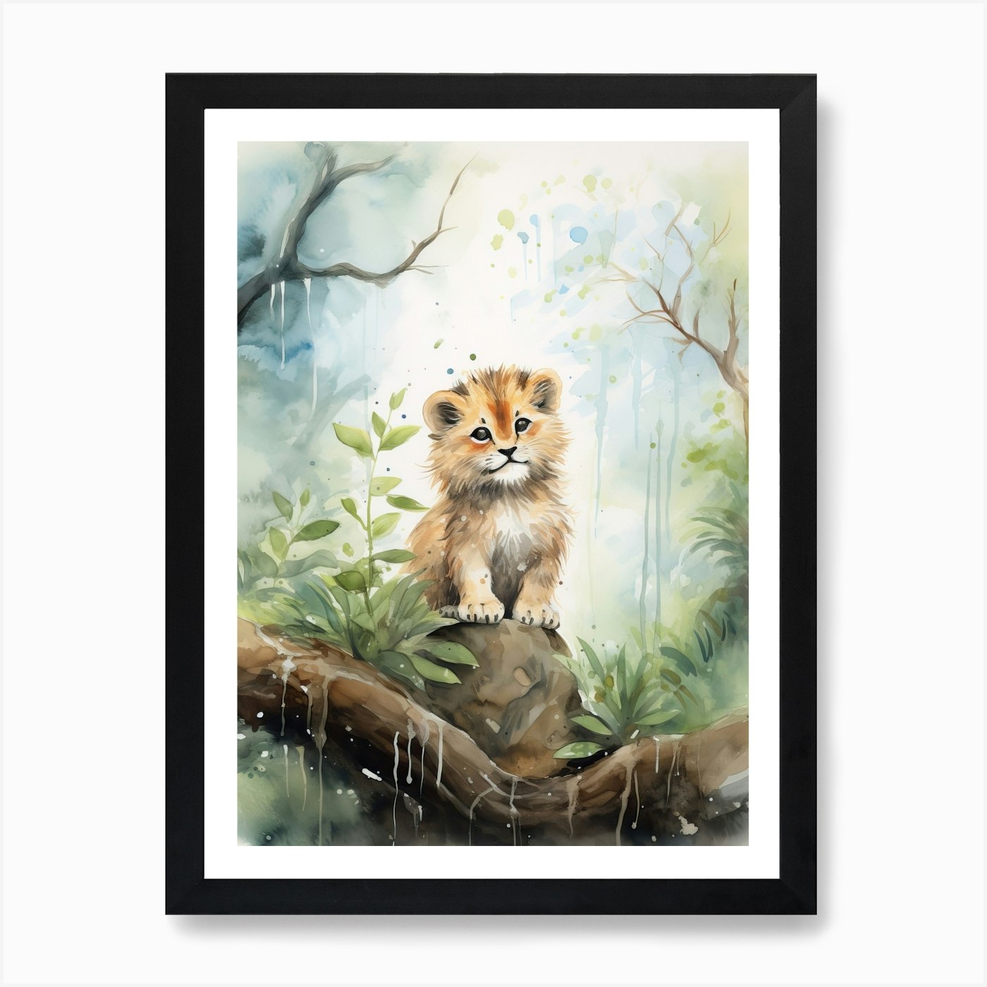 Birthwatching Watercolour Lion Art  Framed Wall Art Poster Canvas Print Picture