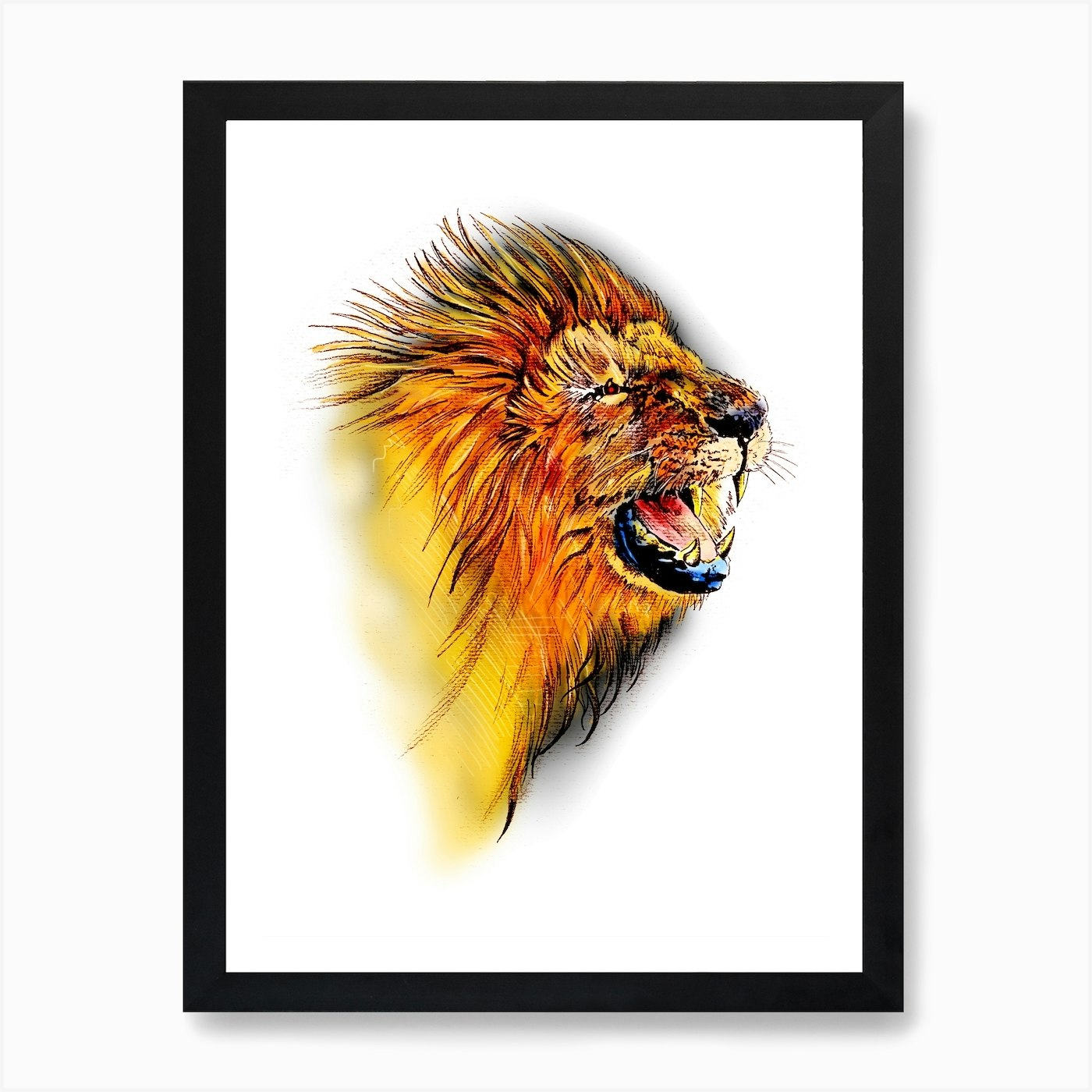 A Nice Lion Art Illustration In A P Framed Wall Art Poster Canvas Print Picture