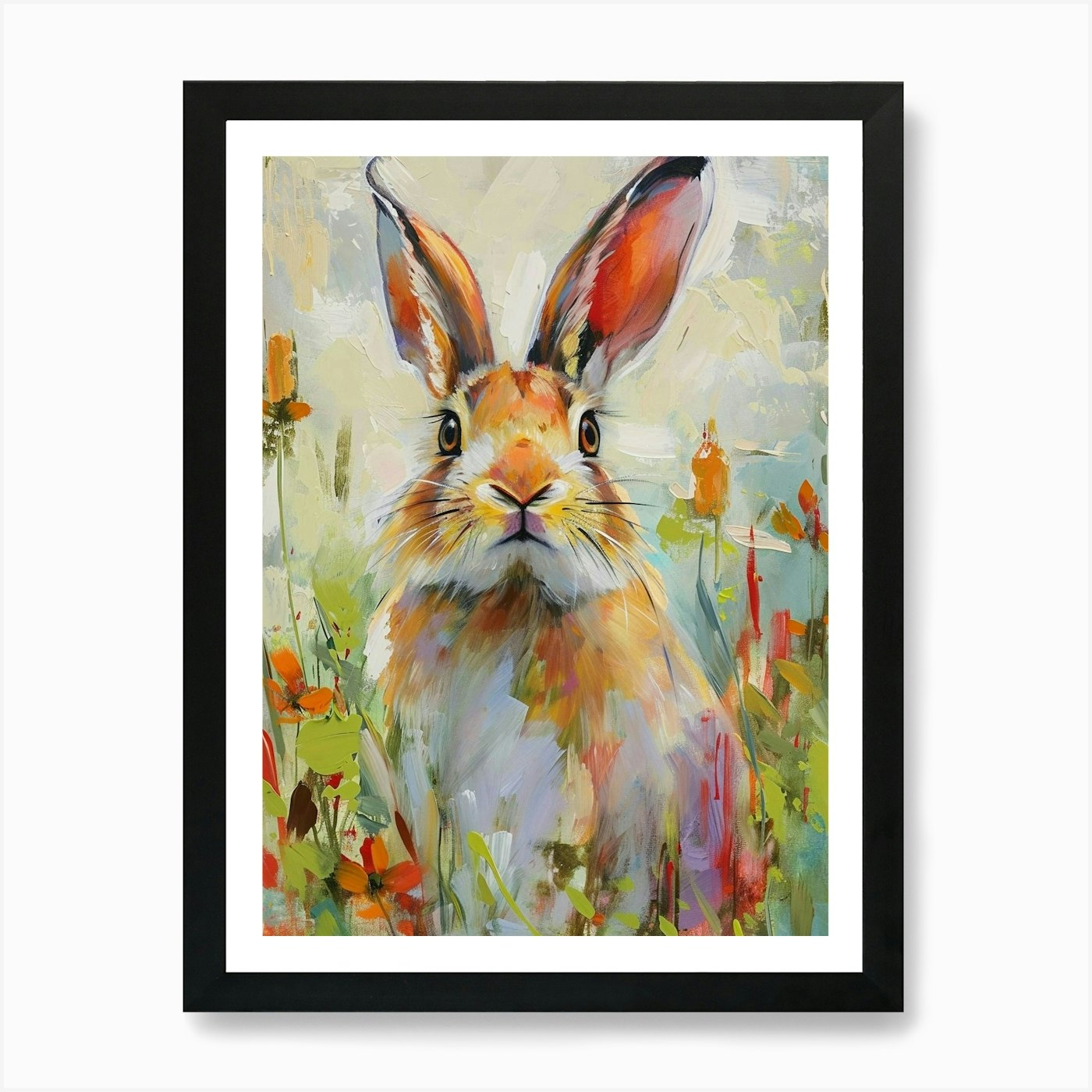 Lion Head Rabbit Painting 1 Art Pri Framed Wall Art Poster Canvas Print Picture