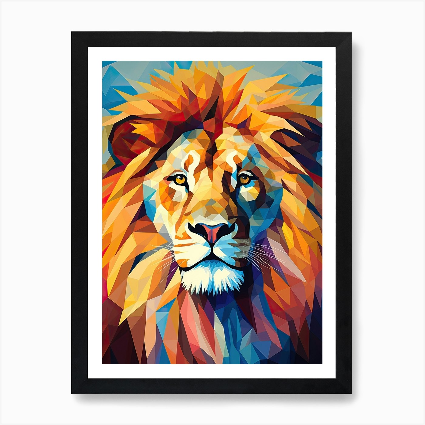 Lion Art Painting Cubistic Style 1  Framed Wall Art Poster Canvas Print Picture