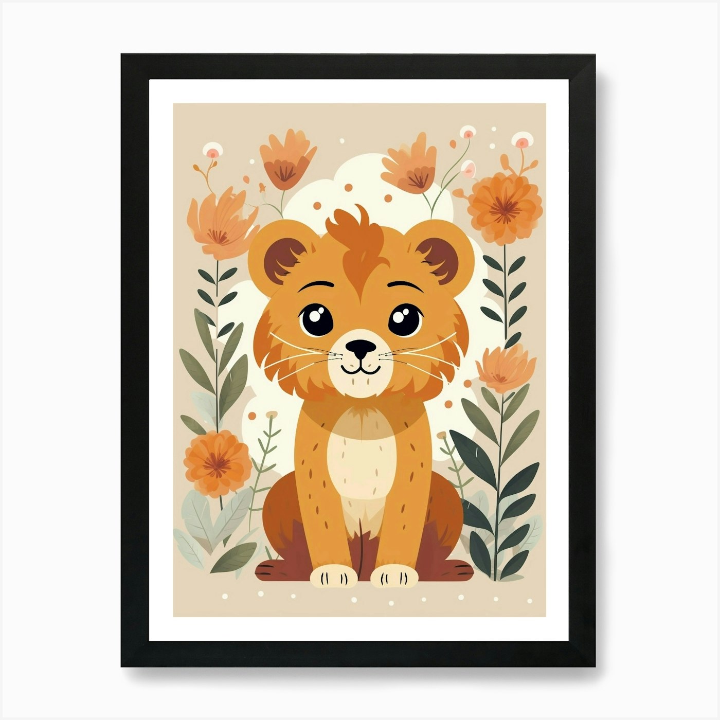 Baby Animal Illustration Lion 4 Art Framed Wall Art Poster Canvas Print Picture