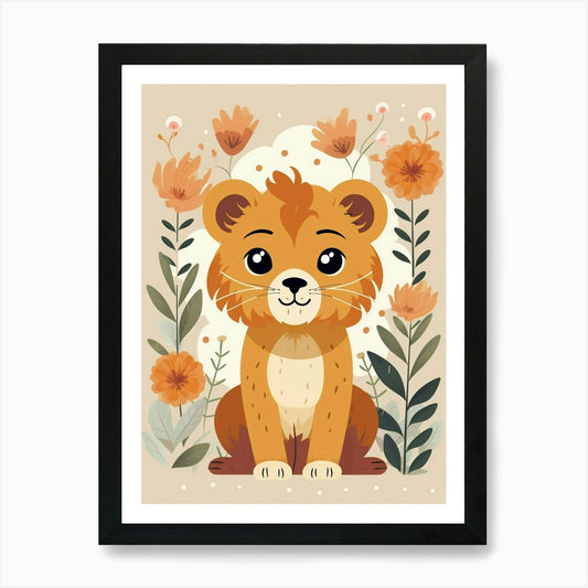 Baby Animal Illustration Lion 4 Art Framed Wall Art Poster Canvas Print Picture