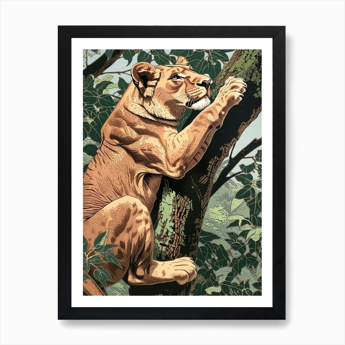 Barbary Lion Relief Illustration Cl Framed Wall Art Poster Canvas Print Picture