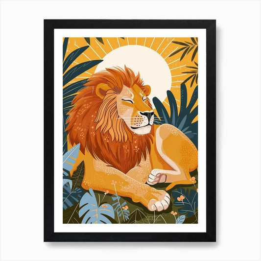 African Lion Resting In The Sun Ill Framed Wall Art Poster Canvas Print Picture