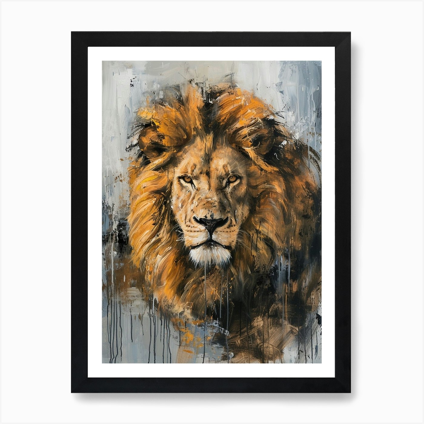 Barbary Lion Symbolic Acrylic Paint Framed Wall Art Poster Canvas Print Picture