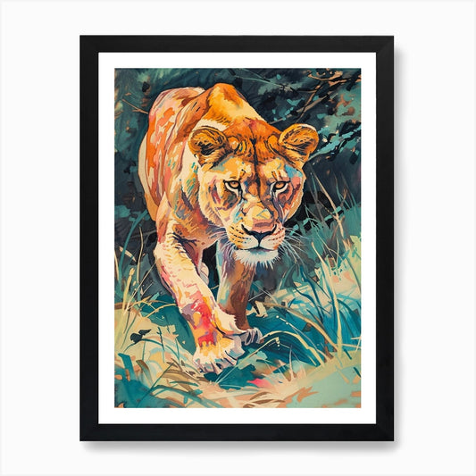Asiatic Lion Lioness On The Prowl F Framed Wall Art Poster Canvas Print Picture