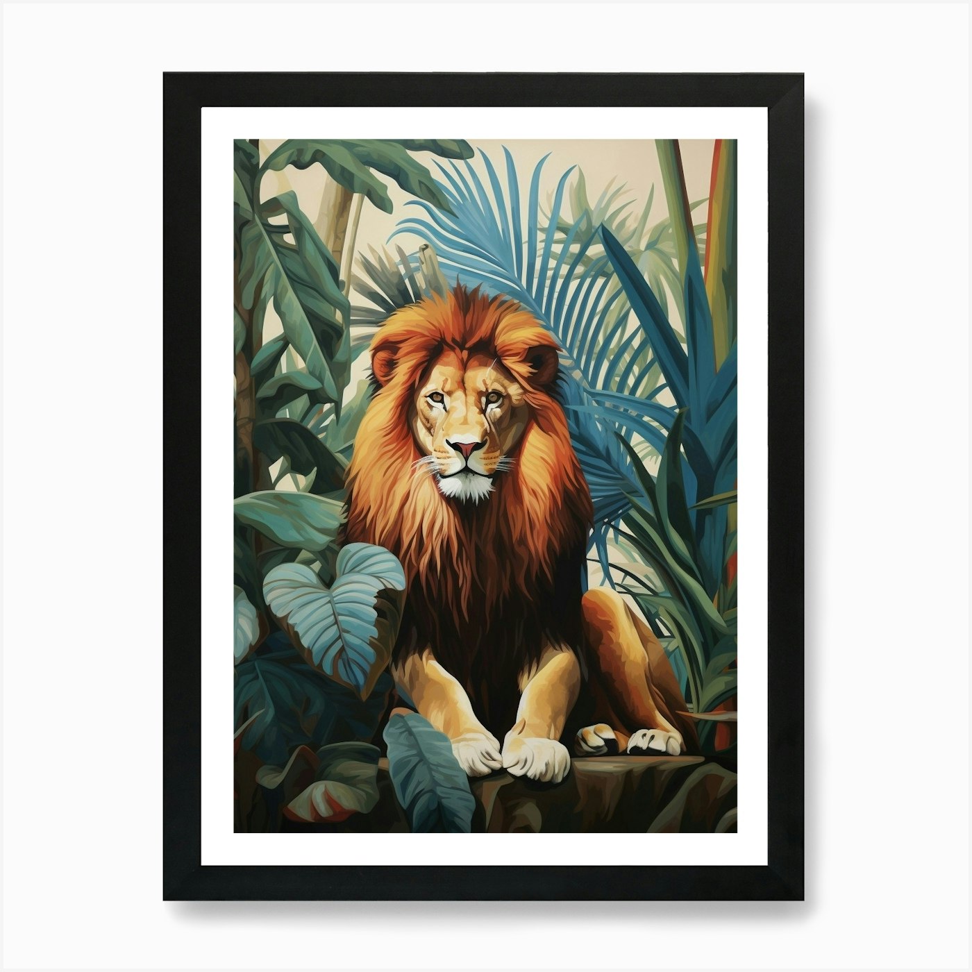 Lion 3 Tropical Animal Portrait Art Framed Wall Art Poster Canvas Print Picture