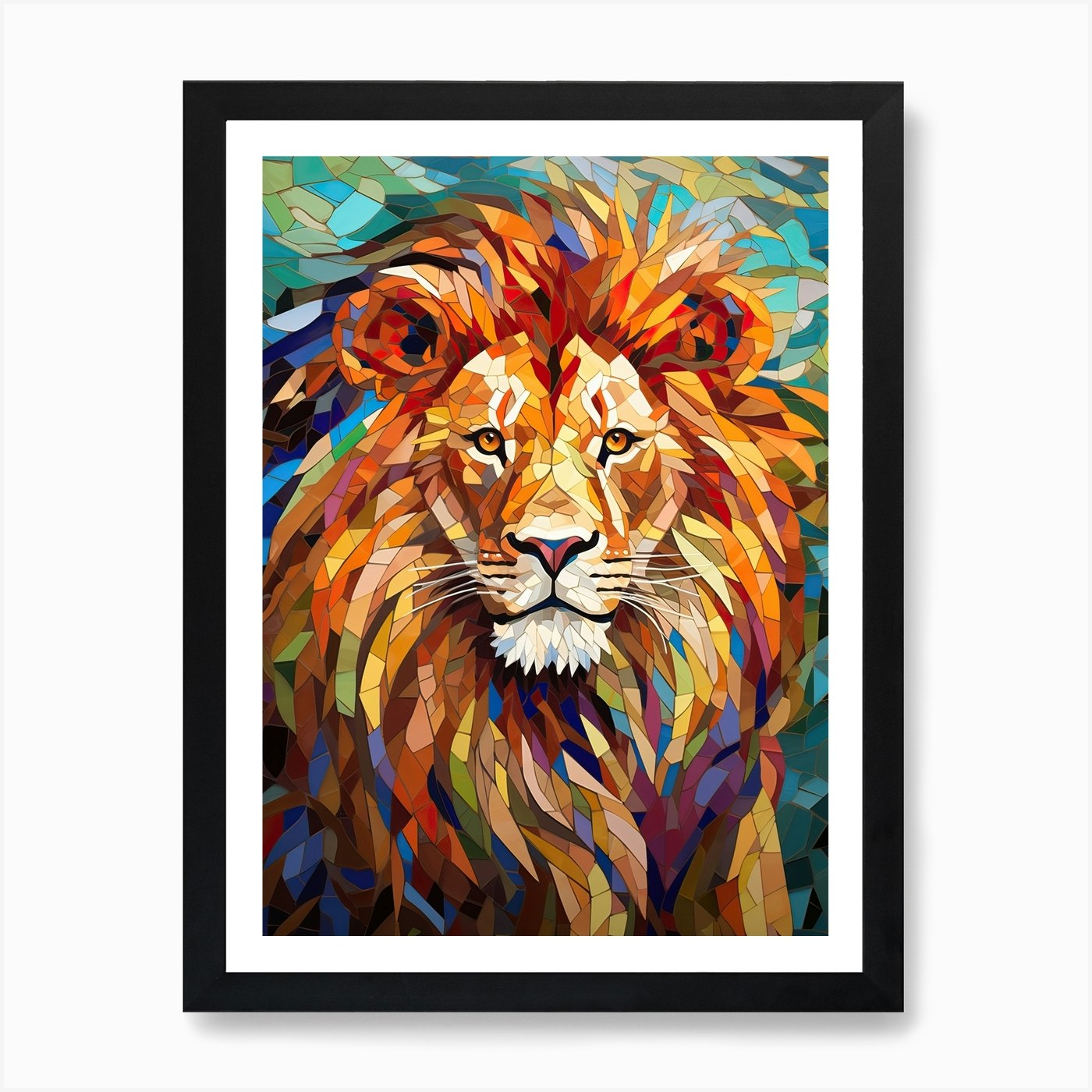 Lion Art Painting Mosaic Style 2 Ar Framed Wall Art Poster Canvas Print Picture