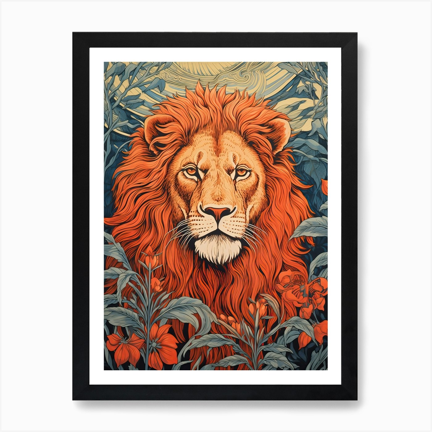 Lion Art Paintingwoodblock Printing Framed Wall Art Poster Canvas Print Picture