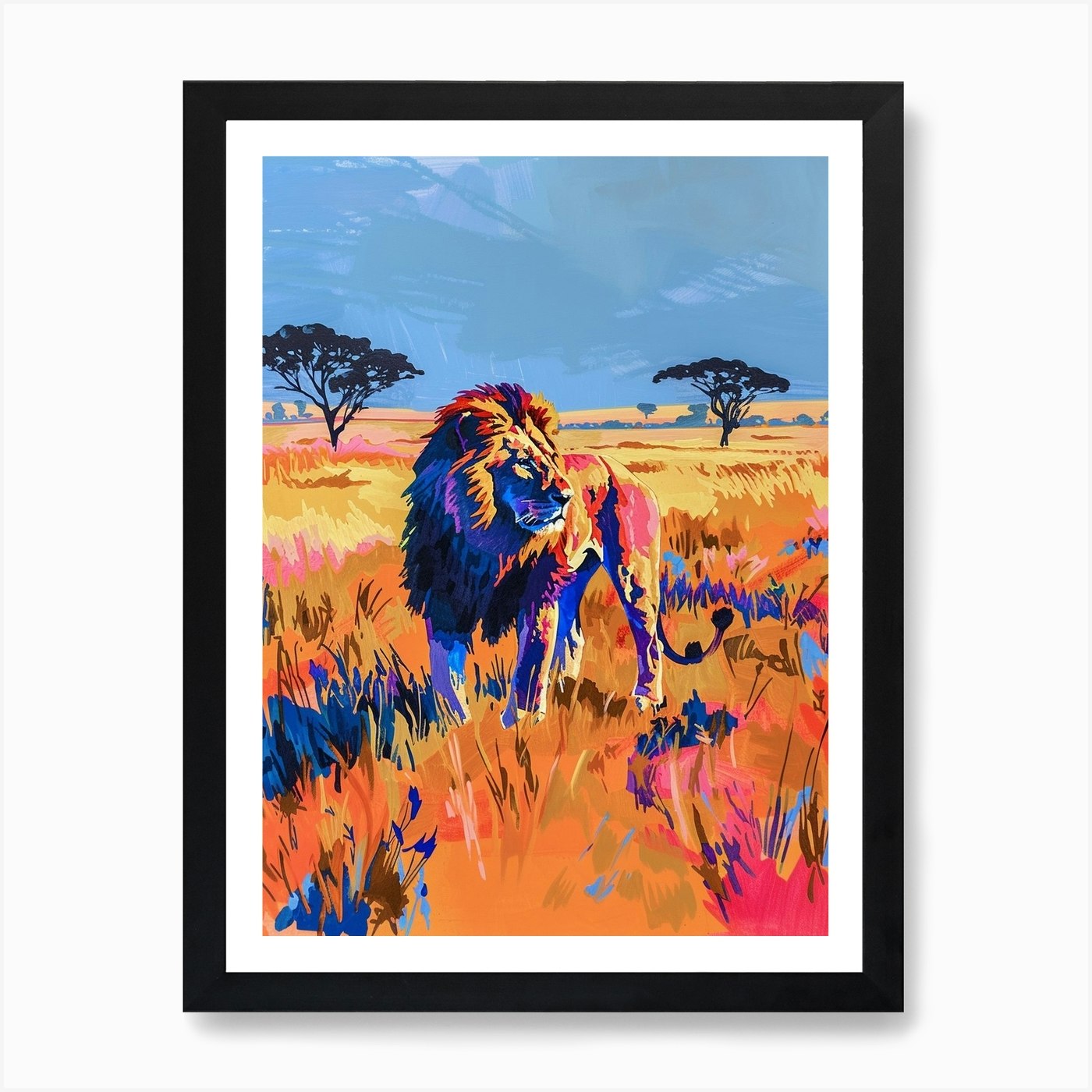 Southwest African Lion Hunting In T Framed Wall Art Poster Canvas Print Picture