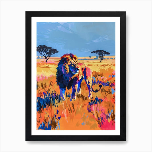 Southwest African Lion Hunting In T Framed Wall Art Poster Canvas Print Picture