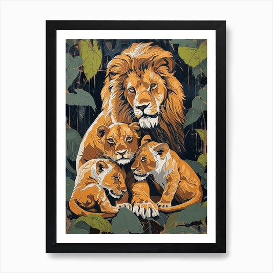 Barbary Lion Relief Illustration Fa Framed Wall Art Poster Canvas Print Picture