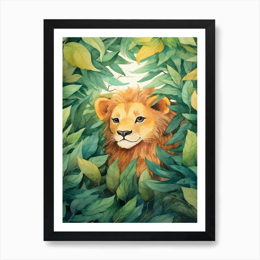 Lion In The Jungle Watercolour 1 Ar Framed Wall Art Poster Canvas Print Picture