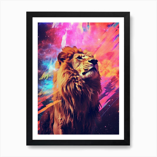 Lion Zodiac Retro Collage 2 Art Pri Framed Wall Art Poster Canvas Print Picture