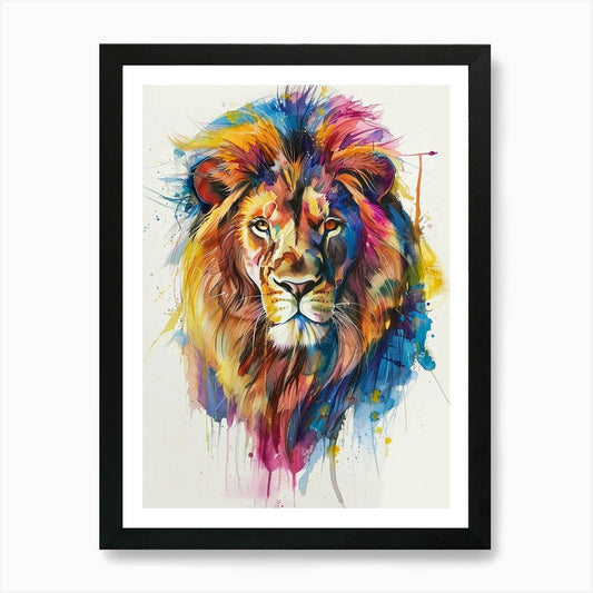 Lion Colourful Watercolour 2 Art Pr Framed Wall Art Poster Canvas Print Picture