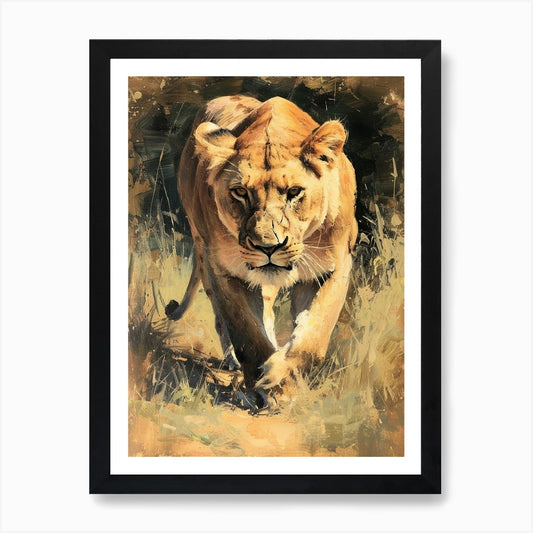 African Lion Lioness On The Prowl A Framed Wall Art Poster Canvas Print Picture