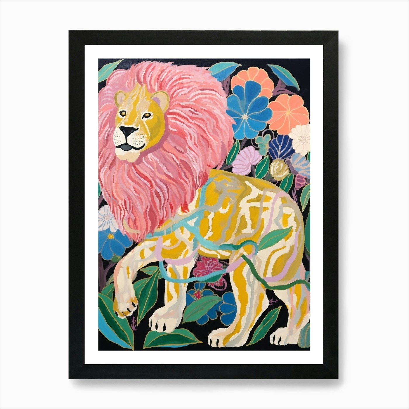Maximalist Animal Painting Lion 4 A Framed Wall Art Poster Canvas Print Picture