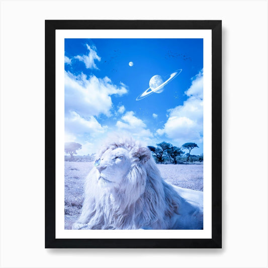 White Lion And Blue Butterfly 1 Art Framed Wall Art Poster Canvas Print Picture