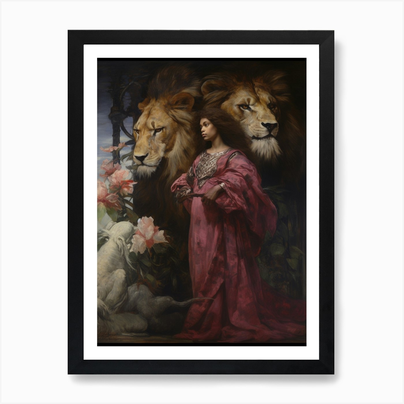 Lions And Lambs Art Print Framed Wall Art Poster Canvas Print Picture