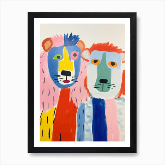 Colourful Kids Animal Art Lion 1 Ar Framed Wall Art Poster Canvas Print Picture