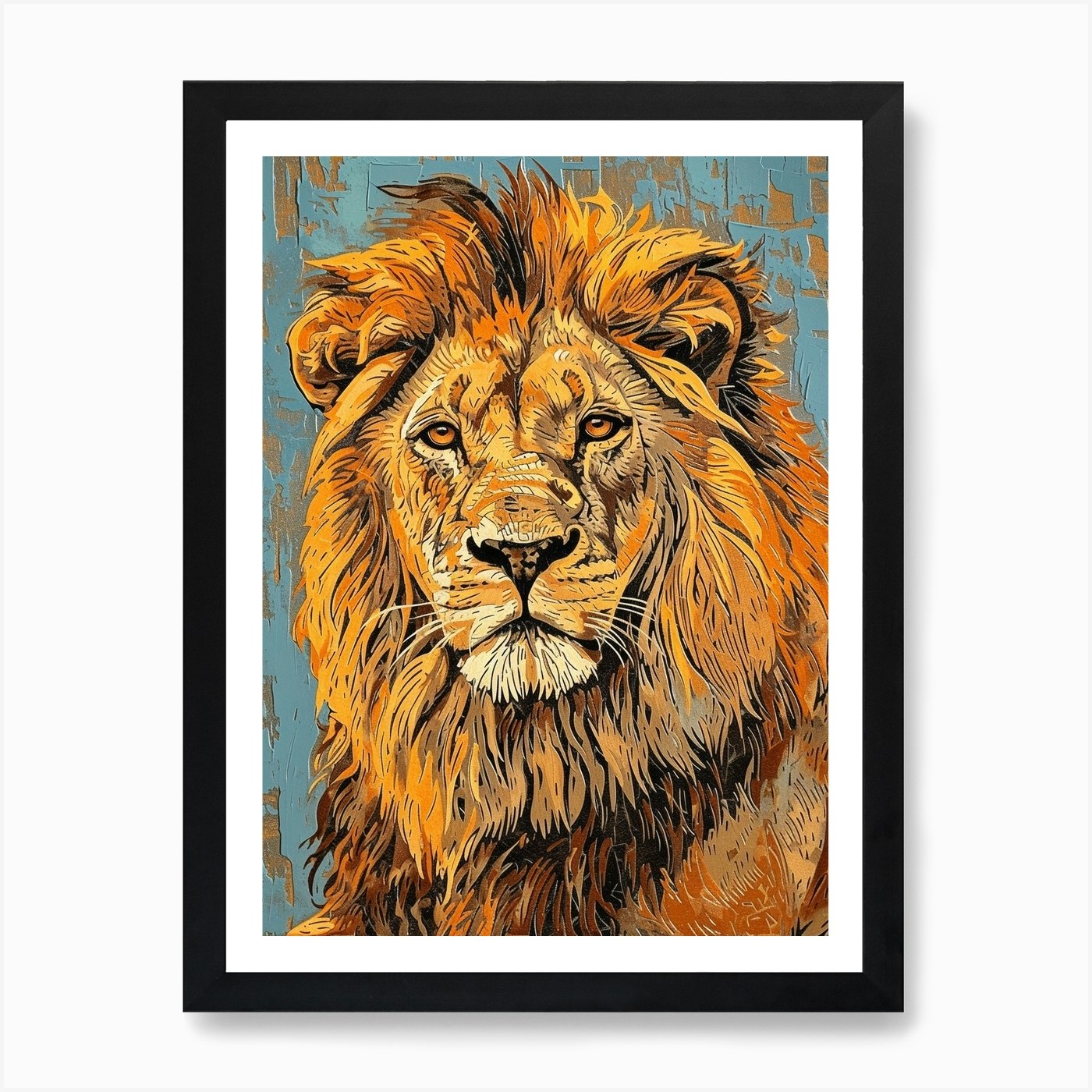 African Lion Relief Illustration Po Framed Wall Art Poster Canvas Print Picture
