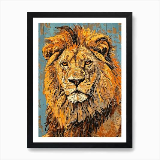African Lion Relief Illustration Po Framed Wall Art Poster Canvas Print Picture