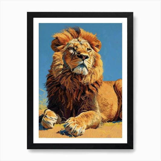 African Lion Relief Illustration Re Framed Wall Art Poster Canvas Print Picture