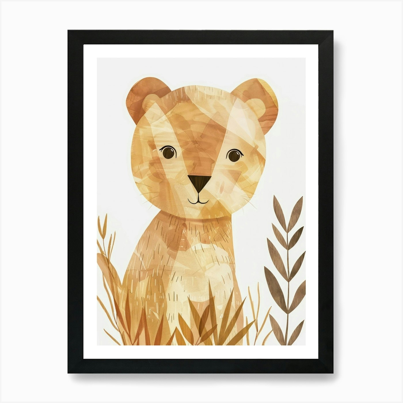 Charming Nursery Kids Animals Lion  Framed Wall Art Poster Canvas Print Picture