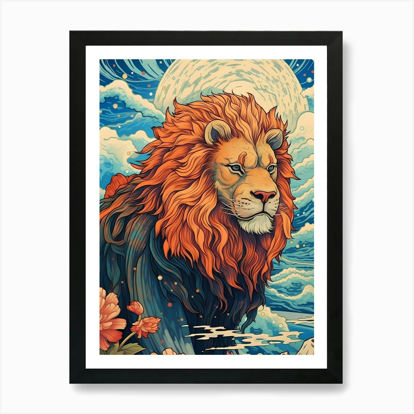 Lion In The Moonlight Art Print Framed Wall Art Poster Canvas Print Picture