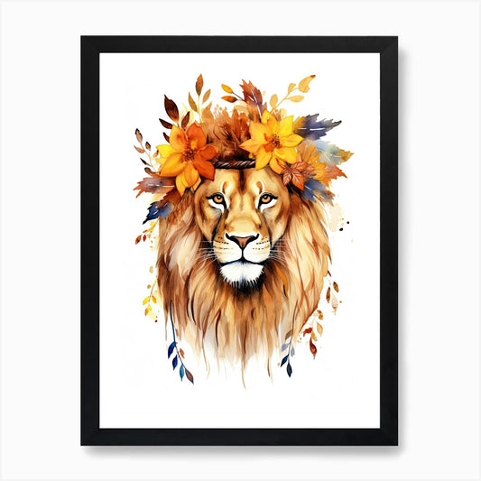 Lion Watercolour In Autumn Colours  Framed Wall Art Poster Canvas Print Picture