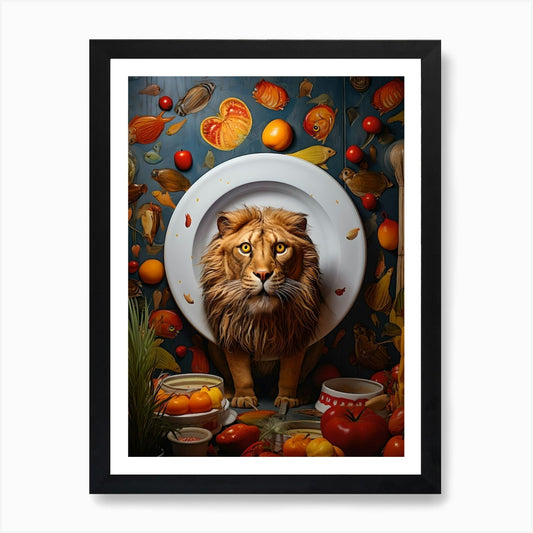 Lion In A Plate Art Print Framed Wall Art Poster Canvas Print Picture