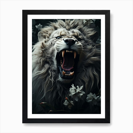White lion wild roar Art Print Framed Wall Art Poster Canvas Print Picture