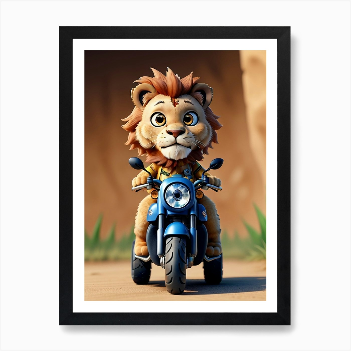 Lion Riding A Motorcycle 1 Art Prin Framed Wall Art Poster Canvas Print Picture