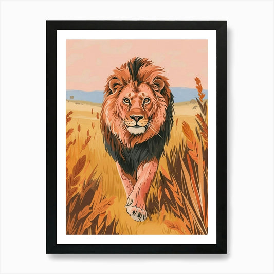 Barbary Lion Hunting Illustration 4 Framed Wall Art Poster Canvas Print Picture