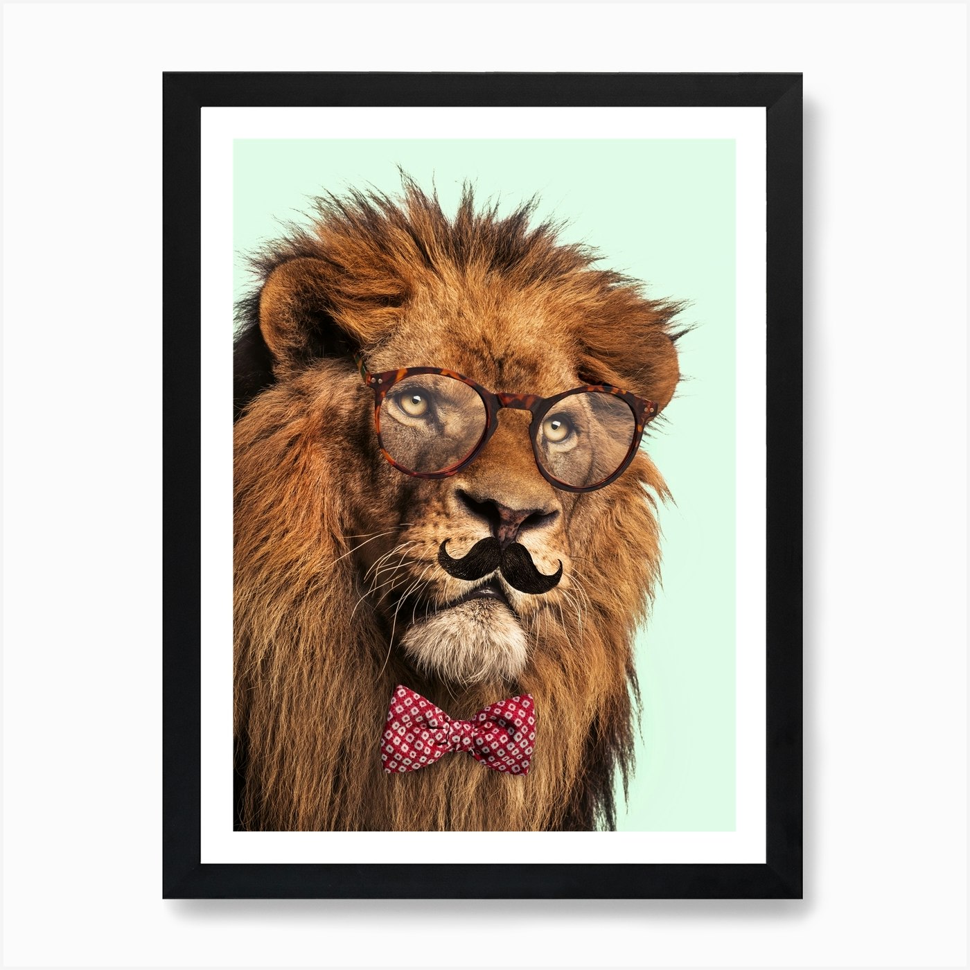 Moustache Lion Art Print Framed Wall Art Poster Canvas Print Picture